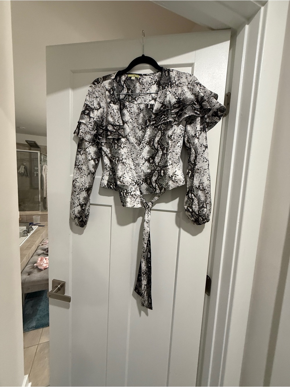 Gianni Bini Snake-Print Ruffle Wrap Two Piece Black & White